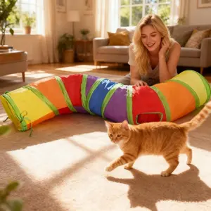A new rainbow cat tunnel, three-channel foldable and connectable, breathable drill bucket, kitten indoor and outdoor fun drilling