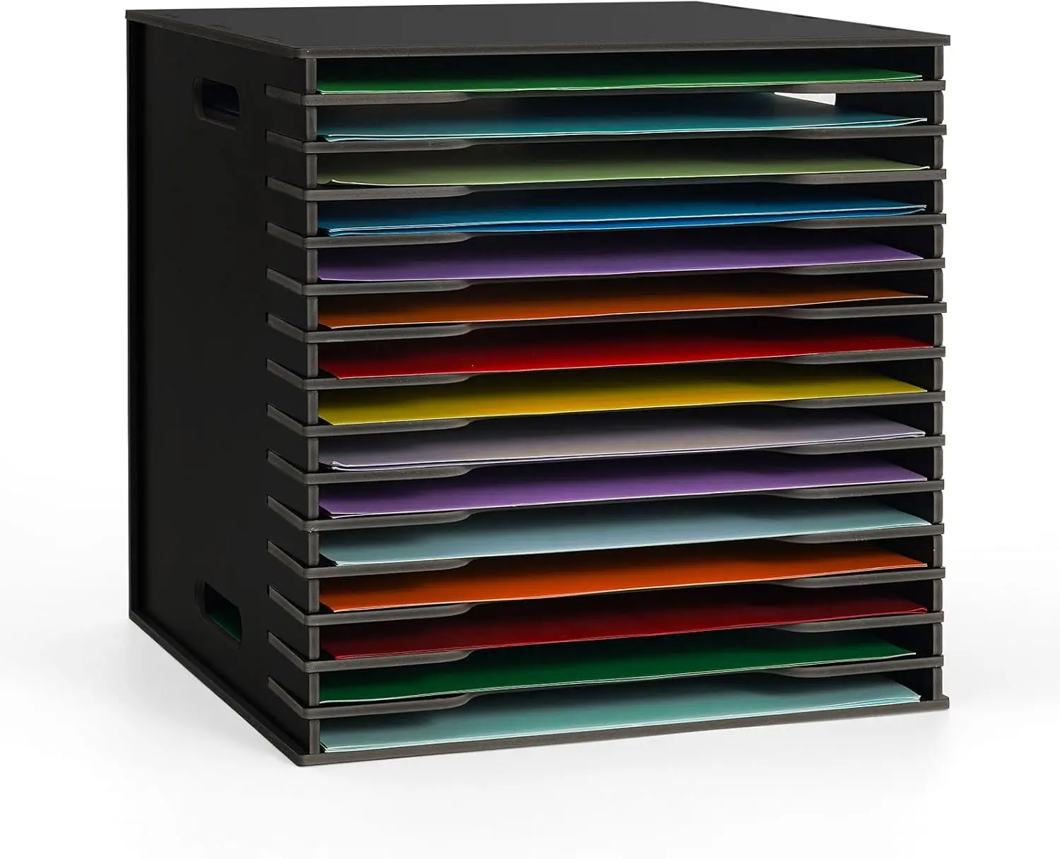 Scrapbook Paper Organizer for Sizes 12" x 12", 15 Slots File Sorter Storage, Document Holder, Desktop Scrapbook Paper Organizer Rack - Black