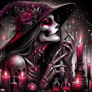 5D DIY Full Drill Round Diamond Painting - Diamond Painting Kit Witch Hand Bone Mosaic Canvas DIY Wall Art, Home Wall Decoration, Suitable for Halloween, Christmas, Birthday, and Anniversary Gifts, Diamond Art Tools, DIY Craft Supplies