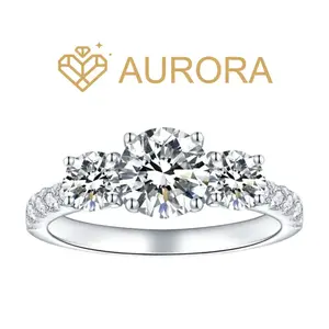 【#86 Iridescent】3 stone 1CT Full Moissanite main stone and side stone ring S925 Sterling Silver High Quality Birthday Anniversary Women Jewelry Synthetic Moissanite