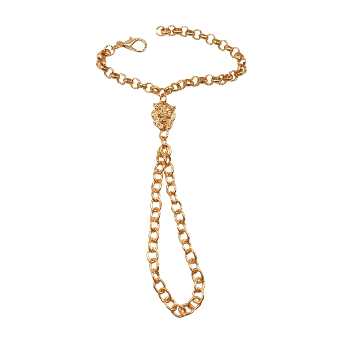 Women Gold Metal Wrist Bracelet - Fashion Jewelry Hand Chain Lion Charm Connected Ring