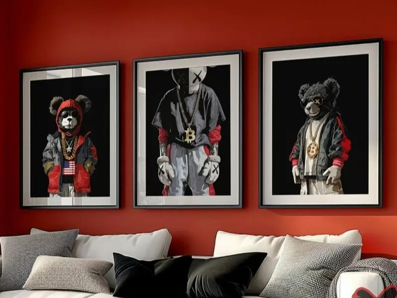 Get Rich Money Bear Posters, Kaws Set of 3 Hypebeast Wall Arts, Hip Hop Bear Prints, Printable Crypto Millionaire Poster, Digital prints Room Decor