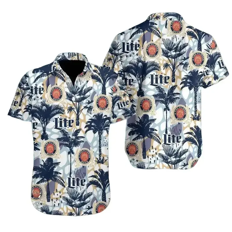 M1llerrr Lite Beer Hawaiian Shirt, Beach Design Summer Button Down Shirt, Tropical Aloha Shirt, Gift for Him or Her