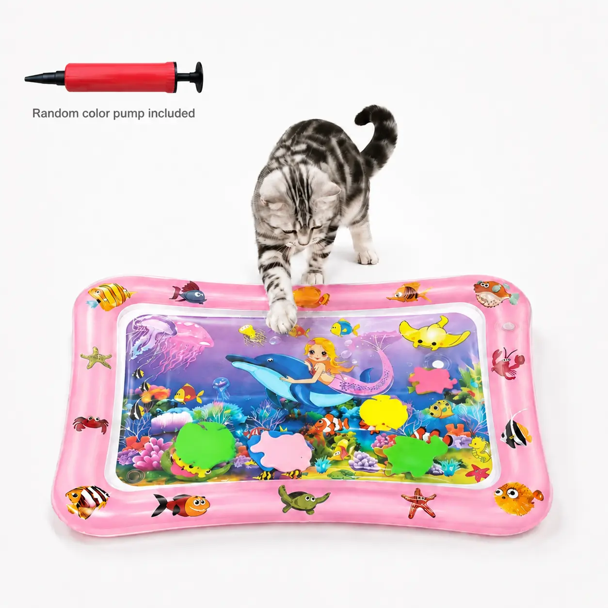 Pet Water Sensory Mat for Summer Cooling, Interactive Water Sensory Cat Play Mat, Anti-Scratch Leak Proof Cat Water Mat with Floating Fish for Dogs, Exercise, Swatting, Hunting