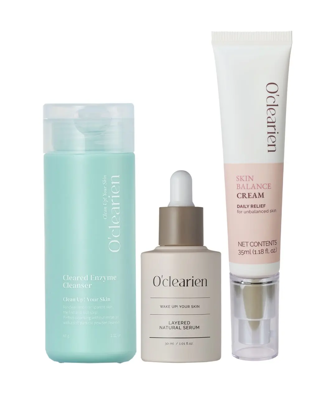 [OCLEARIEN] Cleared Enzyme Cleanser + Layered Natural Serum + Skin Balance Cream Set