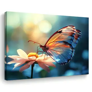 1 Piece Bright Butterfly Flower Canvas Art Print, 29.97x 39.88cm - Wooden Frame, Sunlight Background Wall Decoration, Suitable for Living Room, Bedroom, Kitchen, and Office - Ideal Christmas Gift, Perfect for Room Decoration