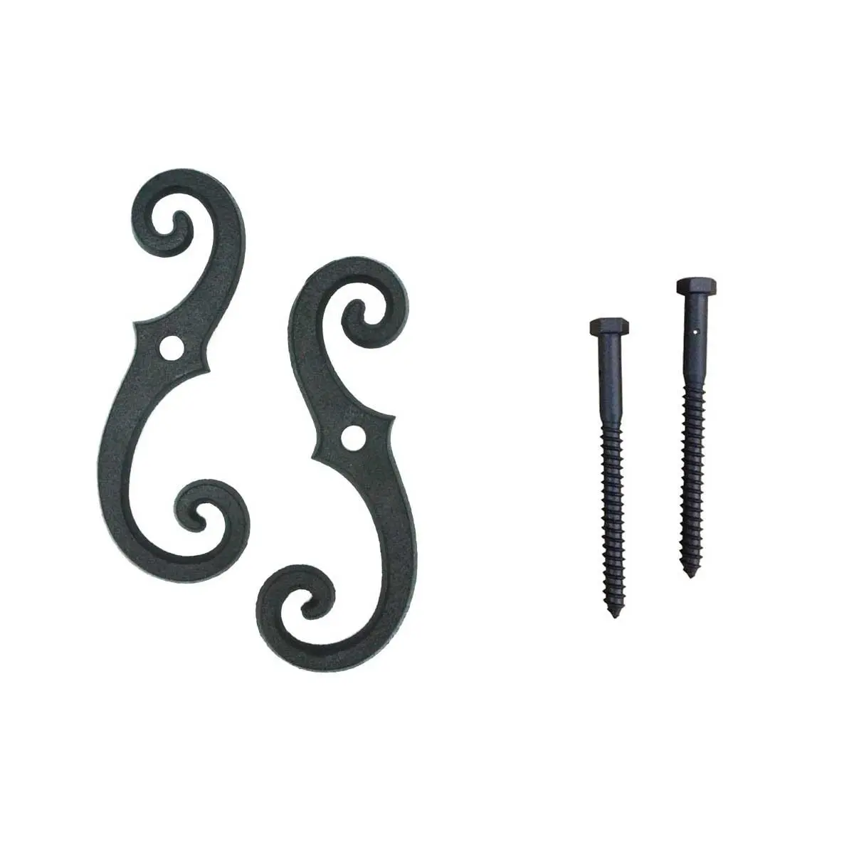 212 MAIN Beveled Scroll Cast Iron Shutter Dog Hardware Kit (2-Pack) - Outdoor Antique Detail Black Powder Coated Wood Shutter Hardware, Weatherproof, Includes 4.5" Lag Bolts