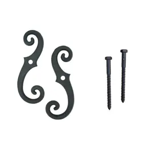 Wood Shutter Hardware 30-14-88257 Beveled Scroll Shutter Dog with Lag Bolt, Black - Set of 2
