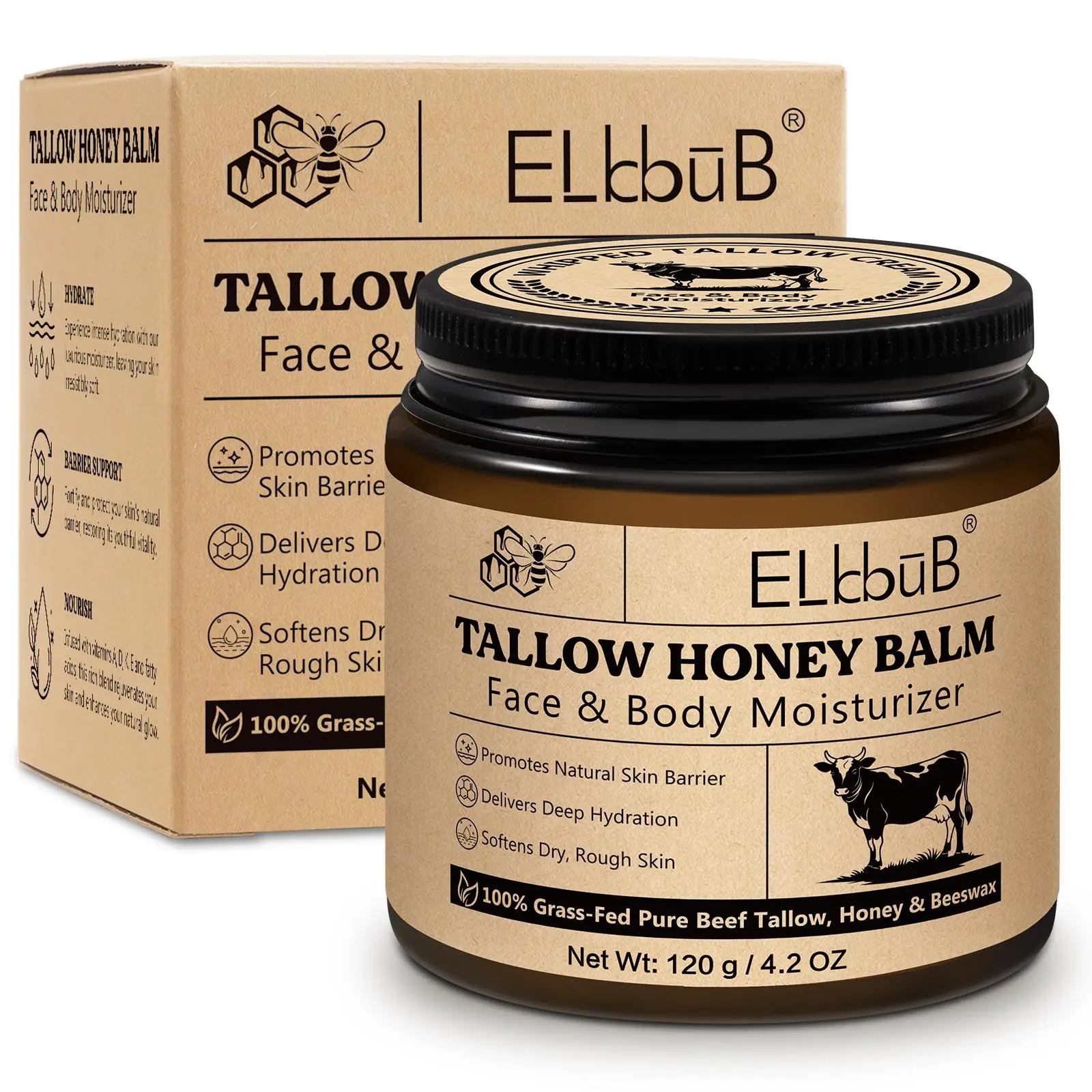Tallow Honey Balm, Deeply Moisturizing Beef Tallow Balm Skin Care Cream, Hydrating Face & Body Moisturizer, Lightweight Hydrating Face Lotion for Men and Women