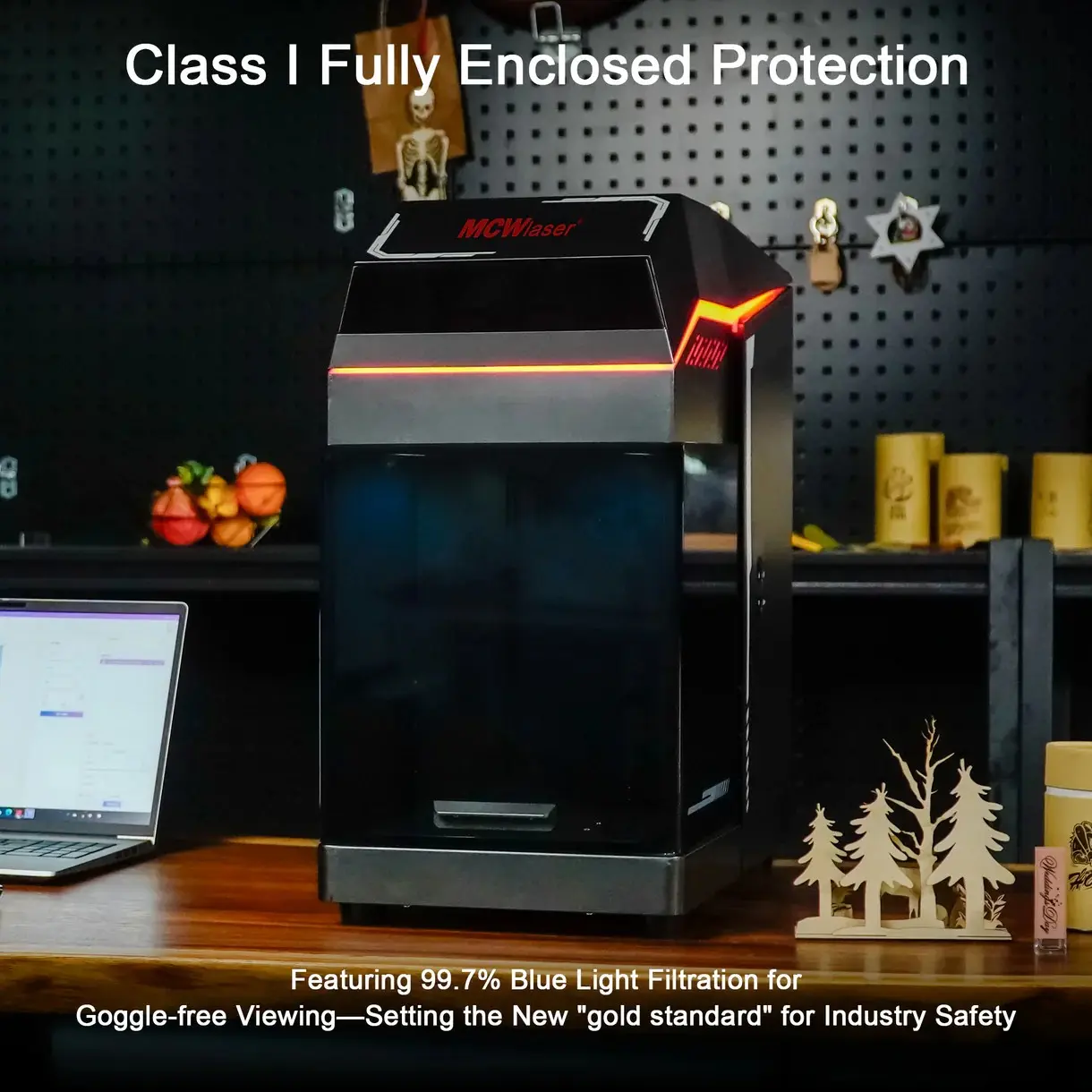 MCWlaser Fully Enclosed 5W UV Laser Engraver - 99.7% Blue Light Filter, Goggle-Free Viewing, No-Assembly Cold Laser for Wood, Metal, Plastic