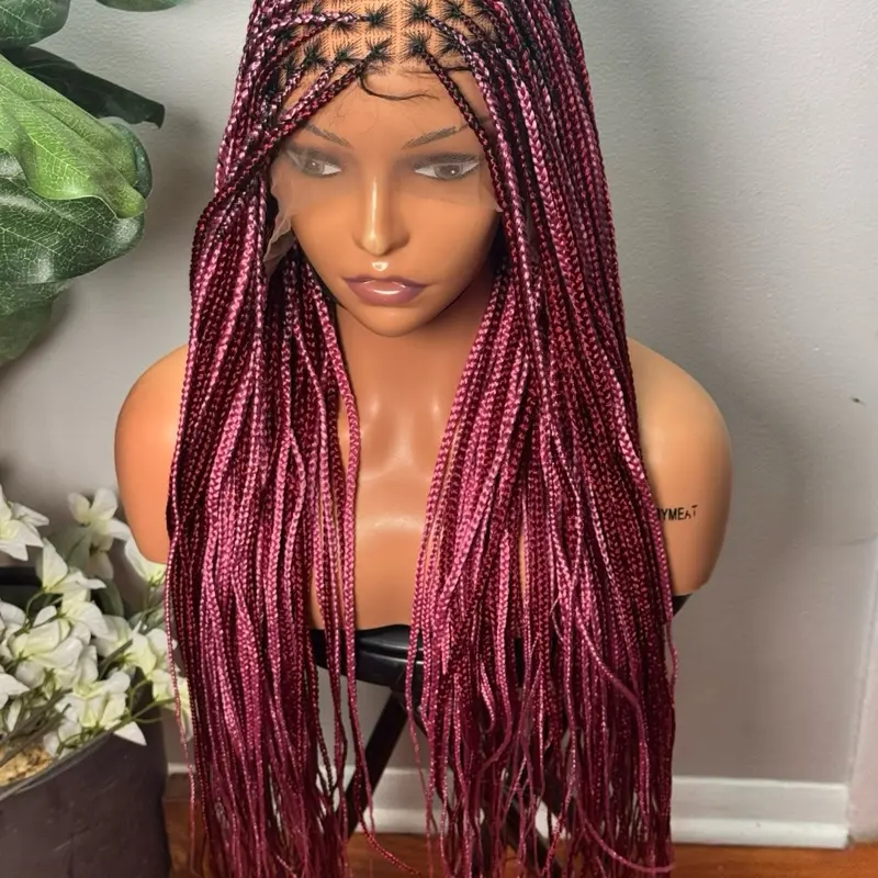 Pink burgundy multi-color braided wig full lace wig