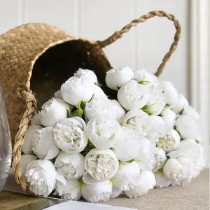 Silk Peony & Artificial Rose Bouquet, 27 Stems Decorative Fake Flower Arrangement, Perfect for Weddings, Birthdays, Parties, Home Décor, Artificial Flower Decoration