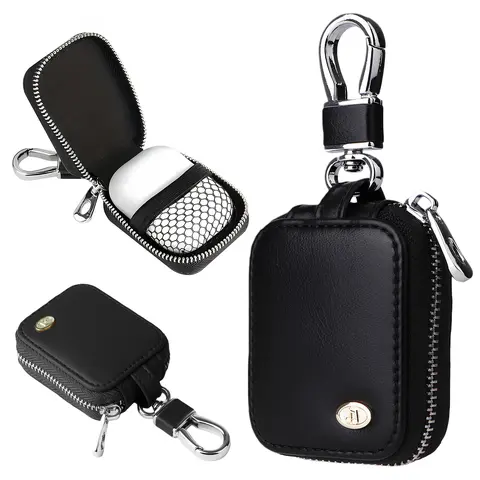 BMTWE Universal Soft PU Leather Earbud Storage Bag - Durable PU Handles, Waterproof, Keychain, Mesh Accessory Pouch, Scratch-Safe, Fits AirPods 1/2/3/4 Pro, USB Cables, Wired Earbuds, for Business & Casual Use, Cable Management & Coin Storage