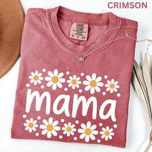Comfort Colors Daisy Mama T-Shirt, Floral Mom Graphic Tee, Spring Aesthetic Shirt, Trendy Mother Outfit, Cute Flower Design, Pregnancy Reveal Gift, Soft Cotton Top for Women - HARSIN