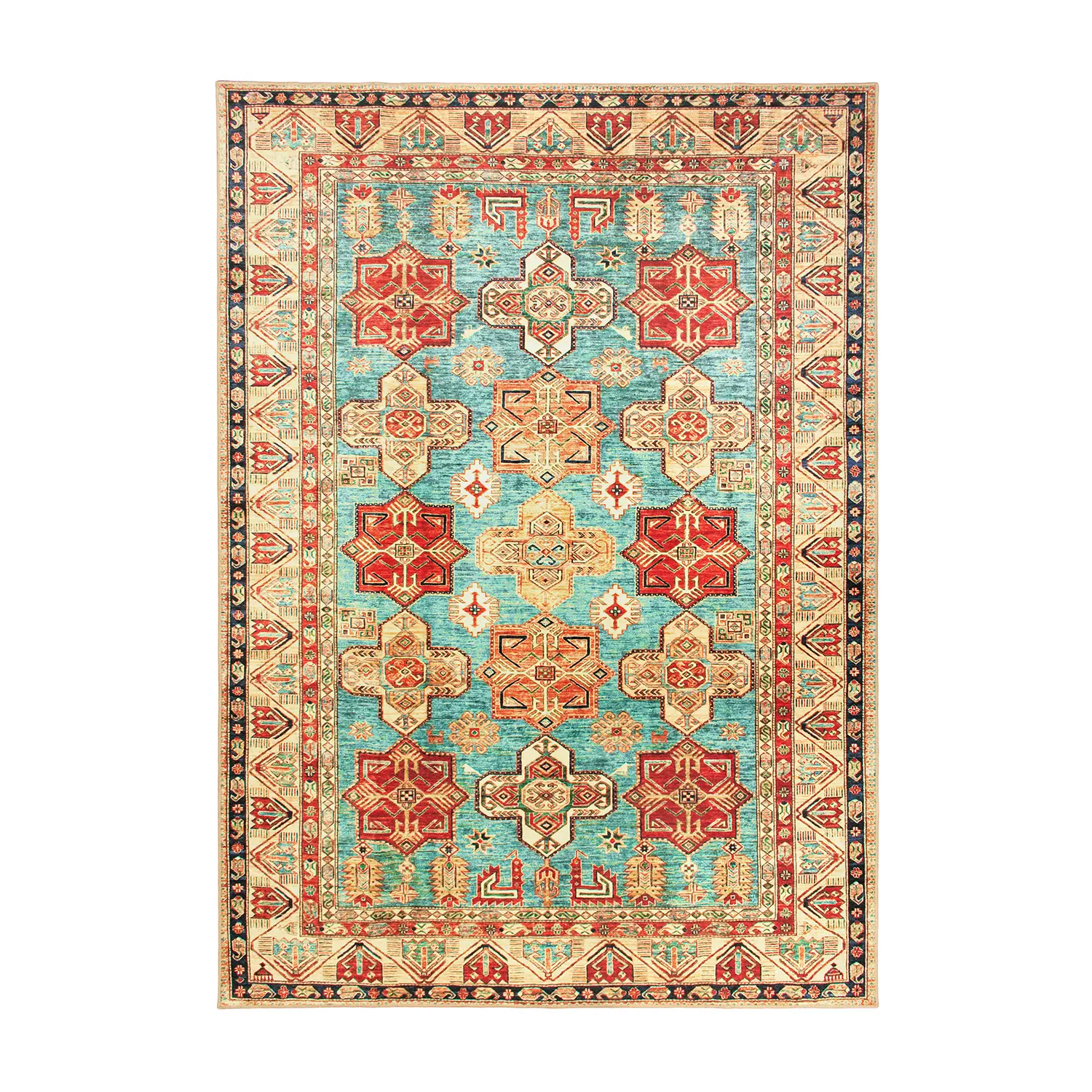 My Magic Carpet Ottoman Turquoise Machine Washable Area Rug, 5x7 Stain Resistant, Non-Slip, Waterproof