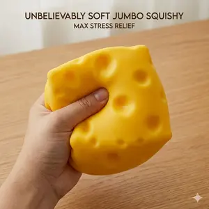Giant Cheese Squishy Slow Rising Jumbo Block - Realistic Soft Rebound Sensory Toy | Stress Reliever & Squeezable Fidget