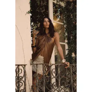 Moonlit Kiss Mocha Satin Halter Top