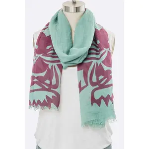 Tiger Printed Fringe Large Cotton Scarf