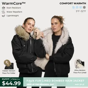 PUFFIT STM-TEX Faux Fur Lined Waterproof Bomber Parka,Elegant and Luxurious, Providing Warmth and Style,Cozy and Fashionable,Y2K Style