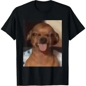 100% Cotton Smiling Dog Meme Funny Face Brain Rot Dog Dank Meme T-Shirt