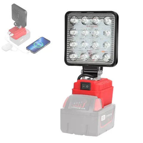 KUNLUN 18V Rechargeable Wireless LED Work Flashlight Floodlight, 4800LM 48W Strong Output Portable Rechargeable Light, USB Charging, 140° Adjustable Head Great for DIY, Camping, Jobsite Use