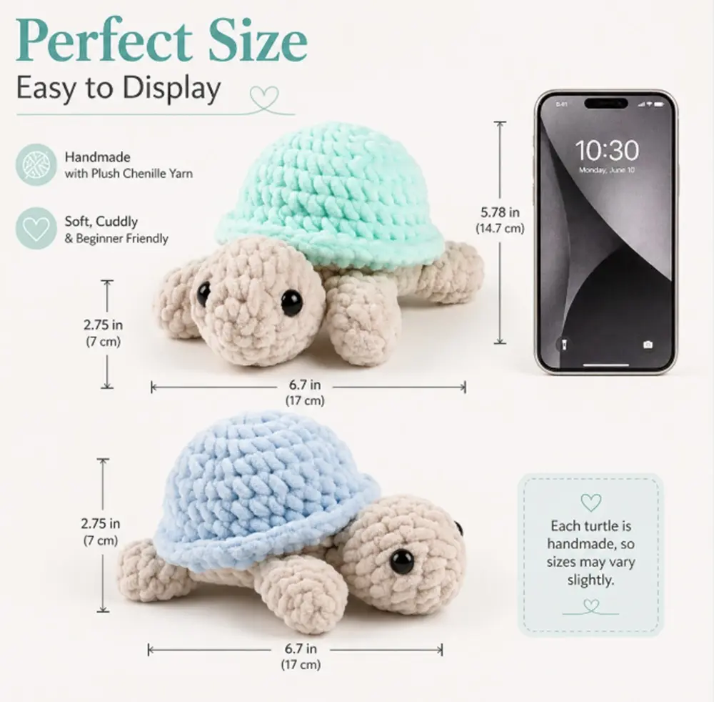 TIKA Beginner Crochet Kit 2-Pack Turtles with Step-by-Step Video Tutorials, DIY Amigurumi Animal Crochet Set for Kids and Adults