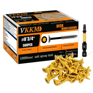Deck wood screws, outdoor self-tapping screws, external rust-proof epoxy coating, #8 Torx countersunk head screws, #8 Torx drive head deck screws, including T25 star drill bit, yellow