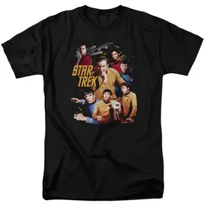 Trevco Star Trek-At The Controls Menswear Short-Sleeve Adult Tops, 18-1 Tee - Black - 2X