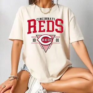 Cincinnati Baseball Aesthetic T Shirt, Trendy Game Day Reds Graphic Tee, Vintage Style Varsity Sports Illustration Top, Retro Baseball Fan Gift Apparel