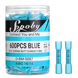 600PCS Heat Shrink Butt Connectors Blue 16-14 AWG-Tinned Red Copper Marine Butt Connectors - Wire Splice Connectors- Waterproof Connectors for Marine,Boat,Stereo