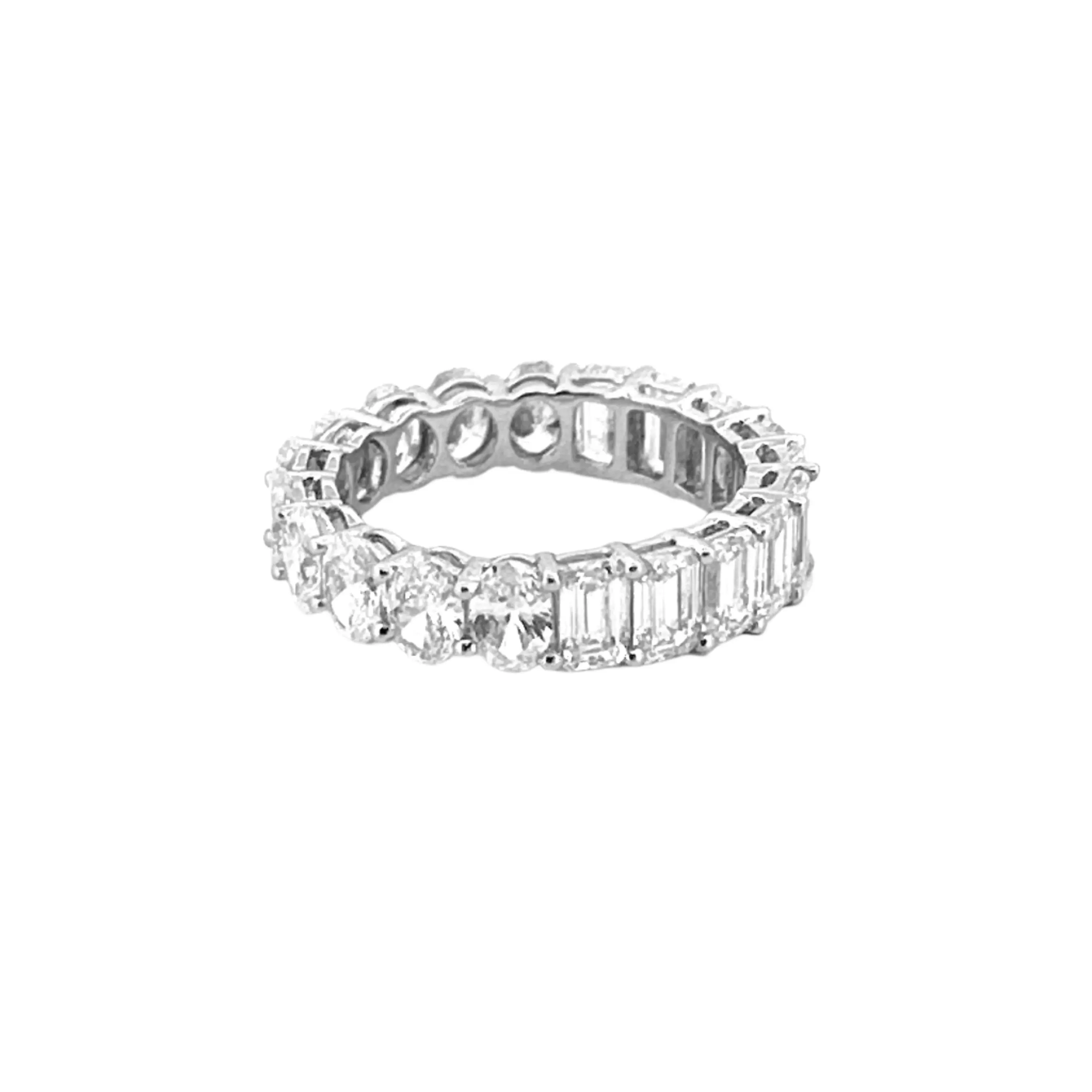 14K Gold Oval and Emerald Lab Grown Diamond Basket Eternity Band