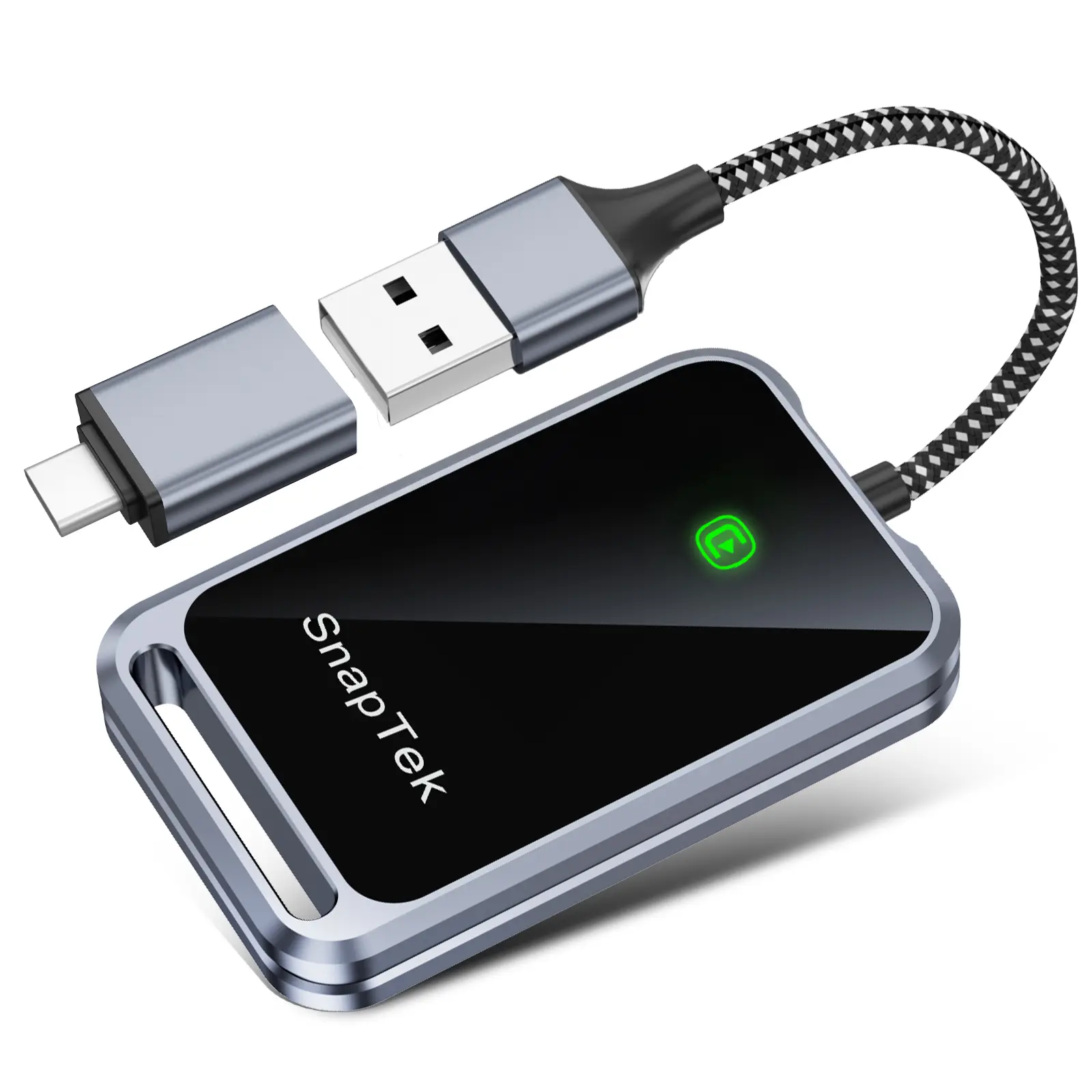 Snap Tek 2026new CarPlay wired to wireless adapter, compatible with iPhone/Android phones, instant connection, zero latency, high-quality aluminum alloy construction, video playback, hands-free calling.