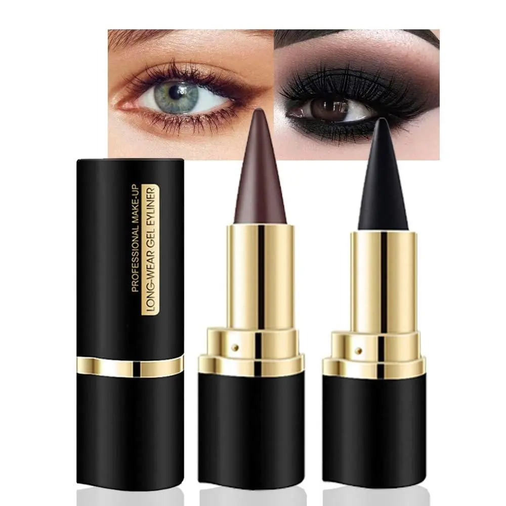 2Pcs Black Brown Gel Eyeliner Pencil, Natural Black Eyeliner Cream for Waterline, Crayon Eye Liner Waterproof Smudge Proof, Smokey Eye Eyeshadow Palette Halloween Makeup, delineador de ojos