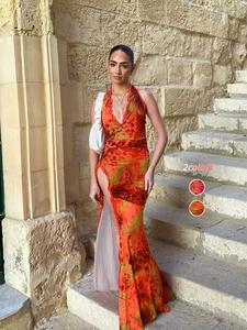 women's all over print sleeveless halter neck dress, summer clothes women, elegant fashion casual dress for daily outdoor wear, elegant floral dress, womenswear, high slit dress, dresses for party