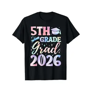 5th Grade Graduation Class 2026 T-Shirt Suitable for Boys & Girls, Round Neck Casual Tee with 5th Grader Print, Durable School Apparel Gift for Spring Summer Holiday Clothing, Year-Round Wear for Elementary Graduate Celebration (3-13Y)