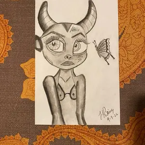 Alien with butterfly, charcoal, 5.5 x 8.5