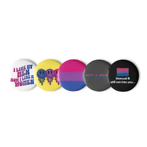 5 Pack | Bi Pride Buttons - Scratch Resistant, UV Protected, Glossy Finish