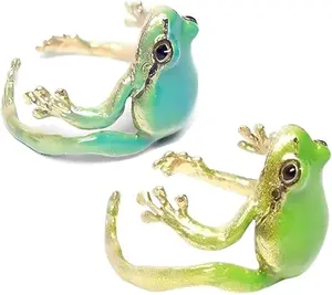 Cute Frog Rings for Women Adjustable Open Band Green Animal Finger Accessories Whimsical Jewelry for Best Friend Birthday Daily Wear 3D Design Big Eyes Vibrant Colors