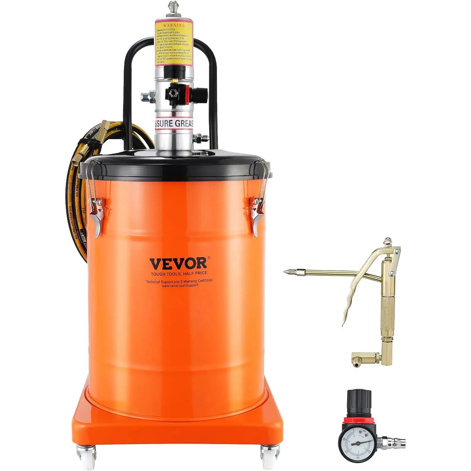 VEVOR Grease Pump, 10.5 Gallon Air Grease Pump with 13 ft High Pressure Hose and Grease Gun, 40L Pneumatic Grease Pump with Wheels, Portable Lubrication Grease Pump