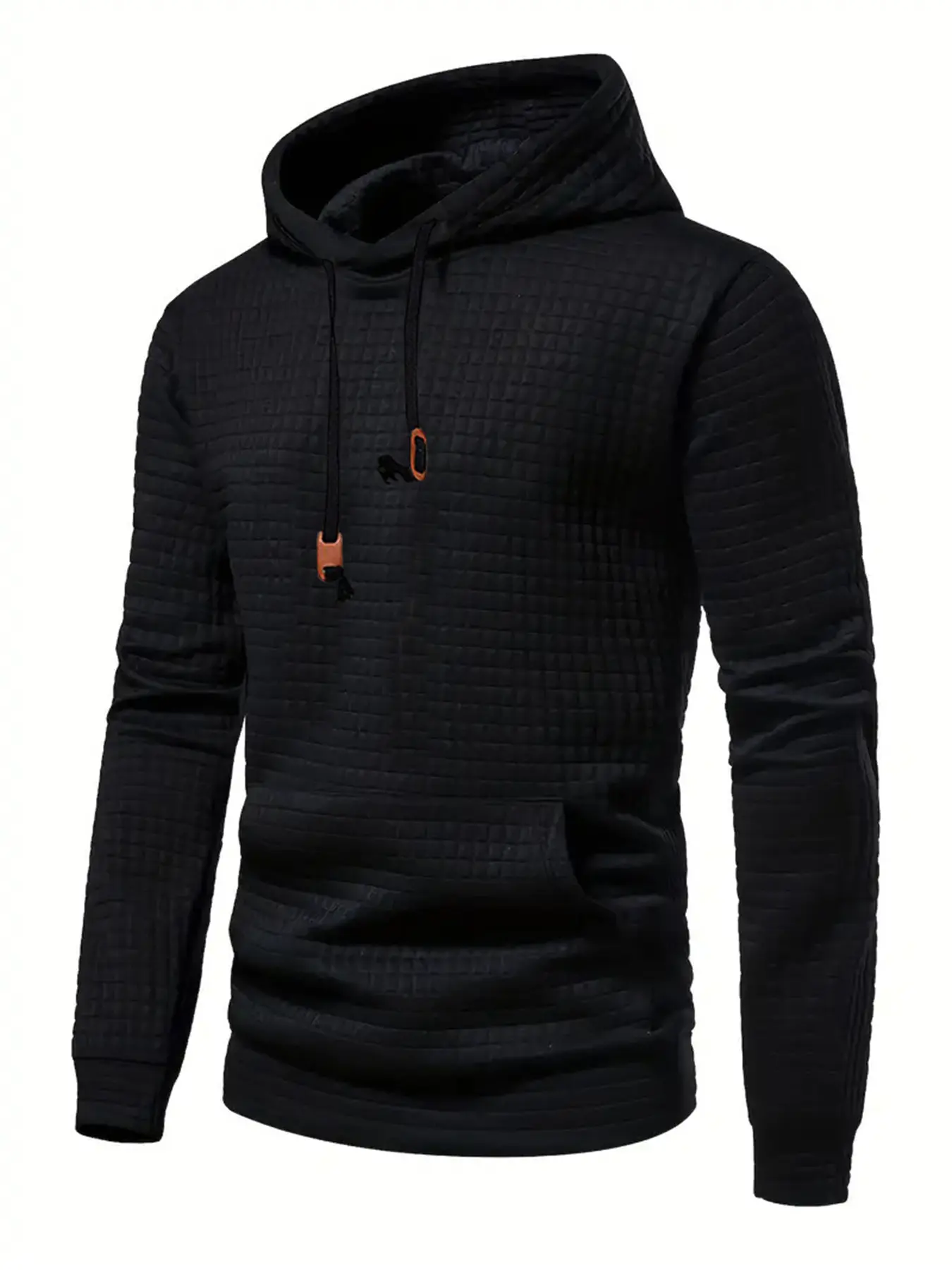 Men's Casual Long Sleeve Hooded Sweatshirt, Waffle Knit Pullover, Plain Textured Solid Color Hoodie with Pocket, Loose Fit, Fall & Winter Fashion, Gift Hoodie, Casual Sporty Hoodies