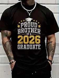 100% Cotton Proud Brother Of A 2026 Graduate Class Of 2026 Brother T-Shirt Women's Men's Graphic Tee Crew Neck summer vacation Tops