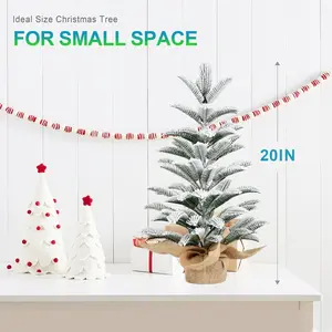 Flocked Tabletop Christmas Tree, Full PE Snowy Mini Tree with 85 Tips, Cement Burlap Base – Small Winter Holiday Decor for Home, Office, Desk or Gifts