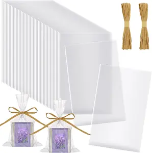 Tudomro 100 Pcs Clear Flat Cellophane Soap Bags for Packaging 4.9'' X 7.9'' Small Mini Soap Cookie Candy Wrappers Bags with Raffia Rope for Wedding Christmas Craft Gift Birthday Party Favor Supplies