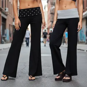 Women's Retro Folding Yoga Pants, Casual And Fashionable Autumn And Winter Low Waist Contrasting Wide Leg Flared Sports Pants