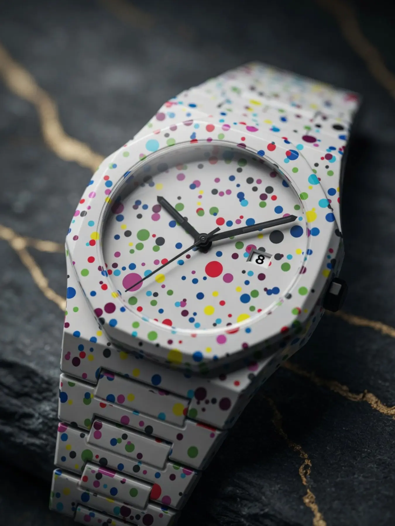 Men's Rainbow Dot Multifunction Watch, Octagonal Case, Artistic and Trendy, Calendar Function, Waterproof, Durable, Perfect for Daily Wear