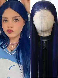 Dark Blue Wig Long Straight Navy Blue Synthetic Lace Front Wigs Pre Plucked Natural Hairline for Women Heat Resistant Fiber Hair Cosplay Daily Wear Parties Wig Party Wigs