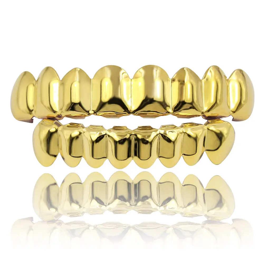 HIPHOP Hip-Hop Gold Teeth Braces for 8 Upper Teeth and 8 Lower Teeth, Cross-Border Glossy Teeth Braces