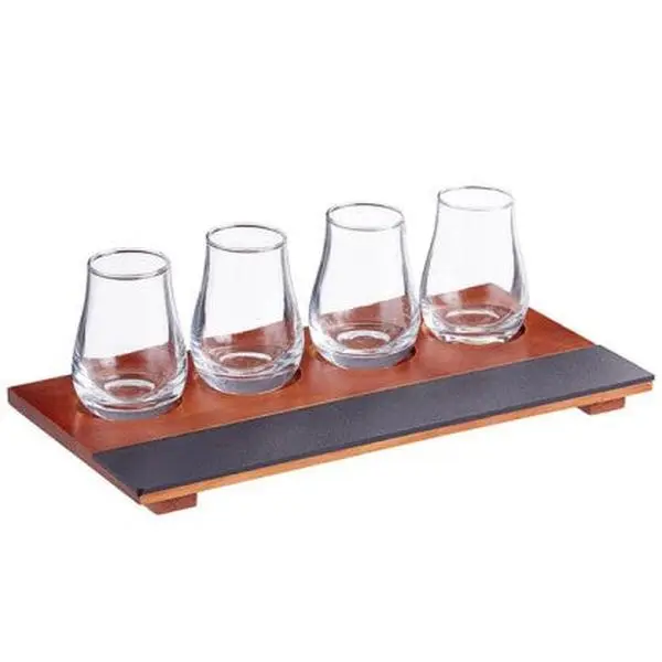Chalkboard Flight Tray with Whiskey Tasting Glasses with Writable Stones, Whiskey Tasting Board for Chalkboard Labels Brewery Gifts Party Bar