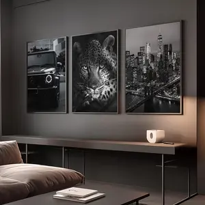 Set of 3 Black Luxury Print; Office Wall Art, Stylish Leopard Poster