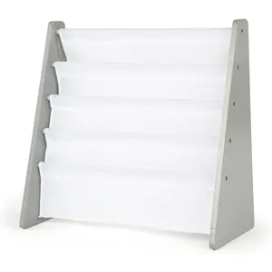 Grey/White Kids Book Rack Storage Bookshelf, 4 Tiers Organiser